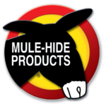 Mule-Hide Products logo featuring a black donkey silhouette against a red and yellow circular background, representing durable roofing solutions.