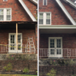 Before and after images of a home exterior renovation, showcasing improved aesthetics and structural integrity, highlighting professional roofing and exterior services by Malick Brothers Exteriors.