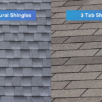 Comparison of architectural shingles and 3-tab shingles, showcasing distinct styles and textures relevant to roofing options for Pittsburgh homes.