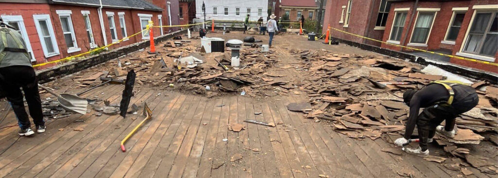Walk pads on a flat commercial roof