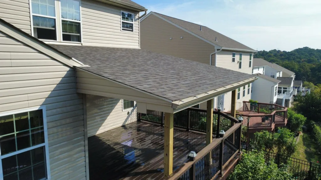 New roof over a raised deck, Cranberry Township by Malick Brothers Exteriors in Cranberry Township