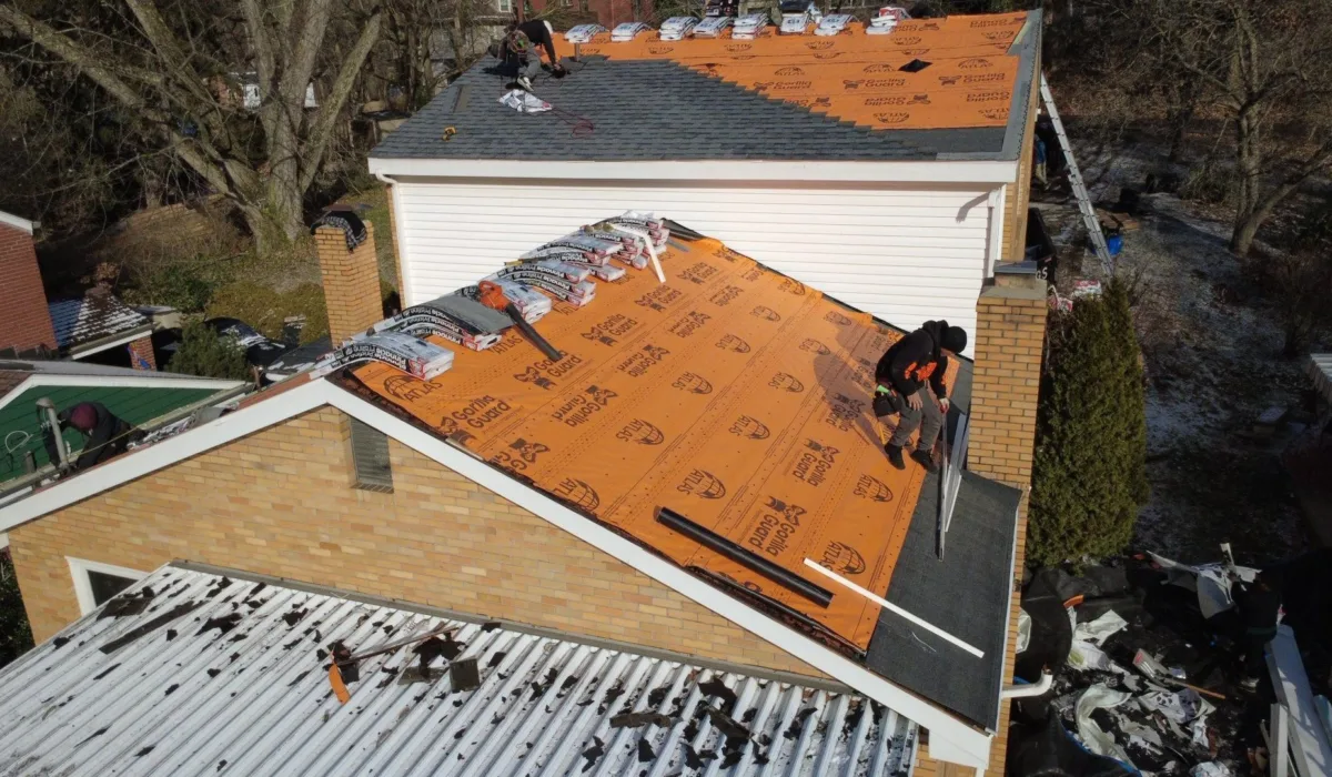 Malick Brothers crew replacing a roof in the Pittsburgh area